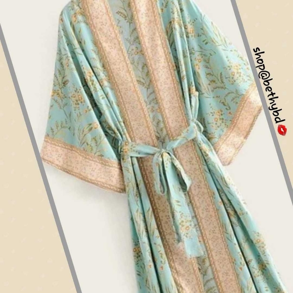 Sleeping Beauty Boho Turquoise Kimono - Picture 2 of 3